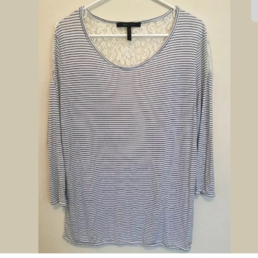 BCBGMAXAZRIA SzLG Blk Wht‎ Lace Back Shirt (q29)
